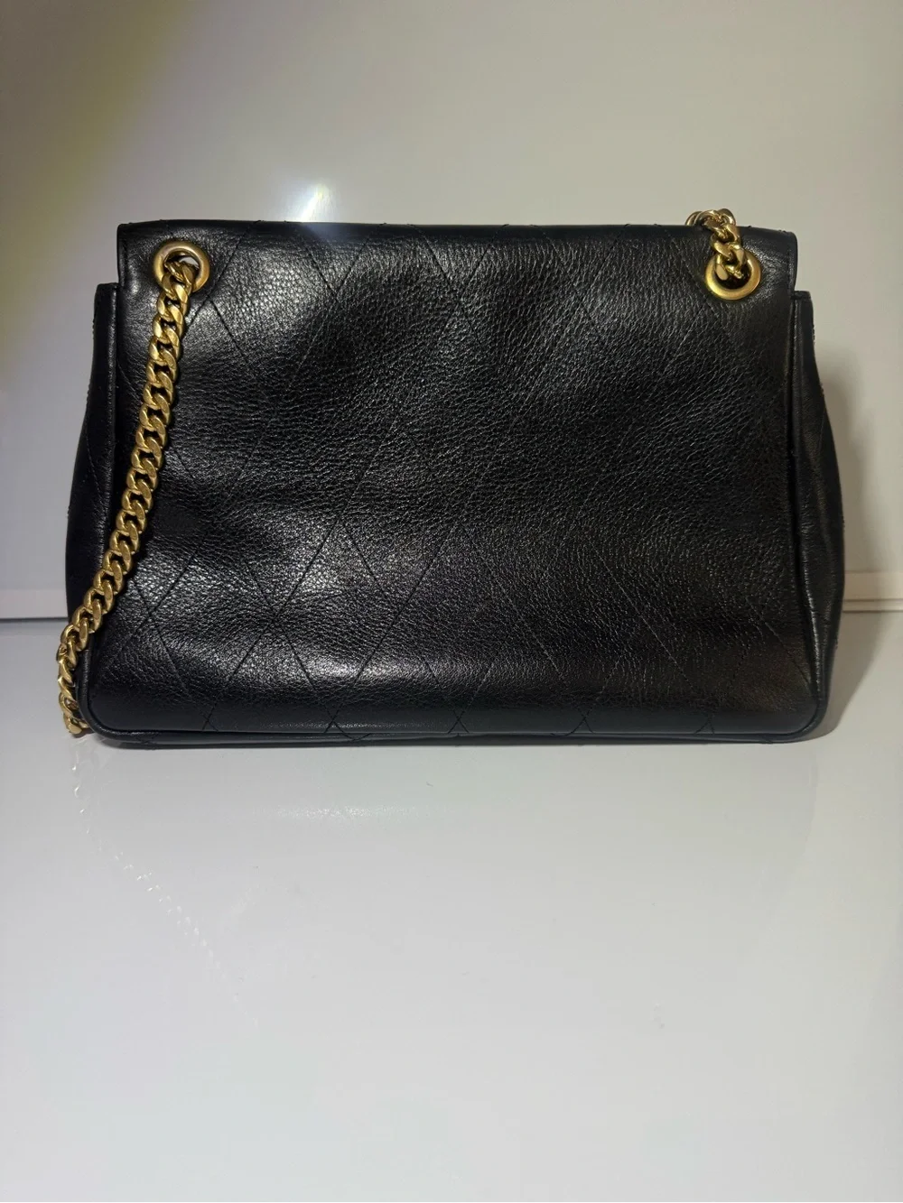 Tory Burch Black Quilted Leather Charlie Medium Shoulder Bag with Gold Hardware